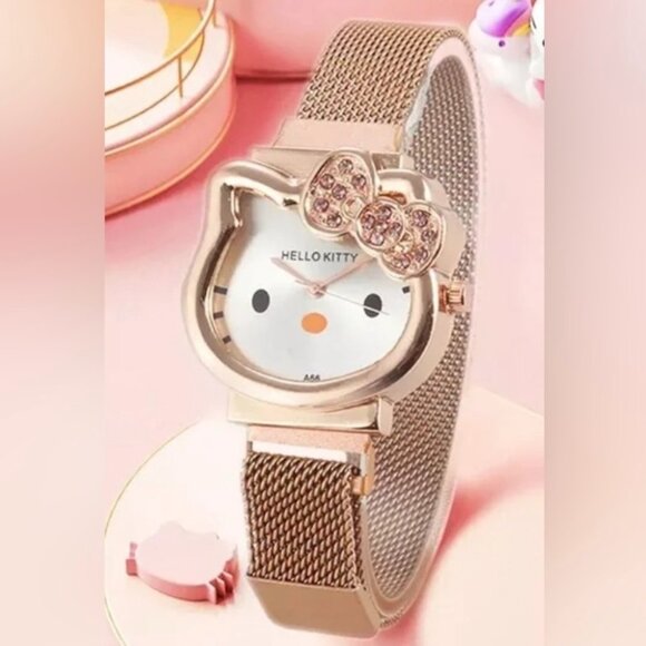 HELLO KITTY ROSE GOLD Mesh Band Quartz Watch, magnetic clasp - Picture 2 of 6